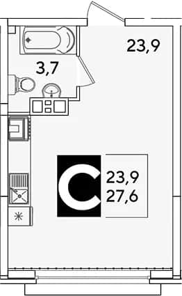 Студия, 27.6 м² в ЖК «Самолет» — фото 1