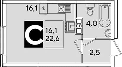 Студия, 22.6 м² в ЖК «Самолет» — фото 1