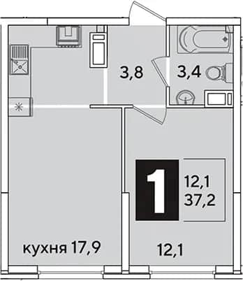 2-комн., 37.2 м² в ЖК «Самолет» — фото 1