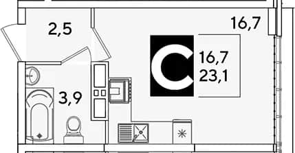 Студия, 23.1 м² в ЖК «Самолет» — фото 1