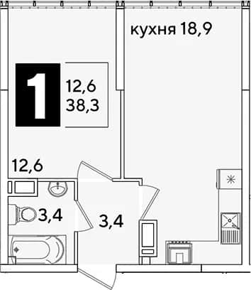 2-комн., 38.3 м² в ЖК «Самолет» — фото 1