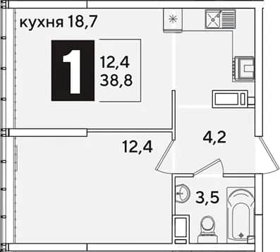 2-комн., 38.8 м² в ЖК «Самолет» — фото 1