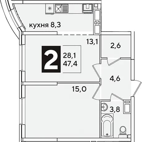 2-комн., 47.4 м² в ЖК «Самолет» — фото 1
