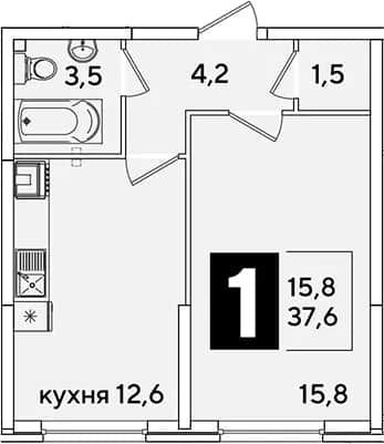 1-комн., 37.6 м² в ЖК «Самолет» — фото 1
