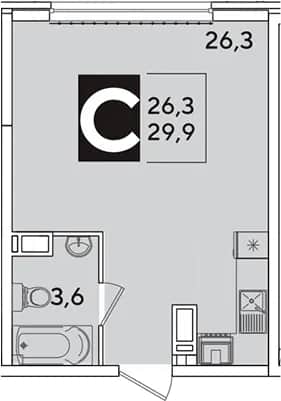 Студия, 29.9 м² в ЖК «Самолет» — фото 1