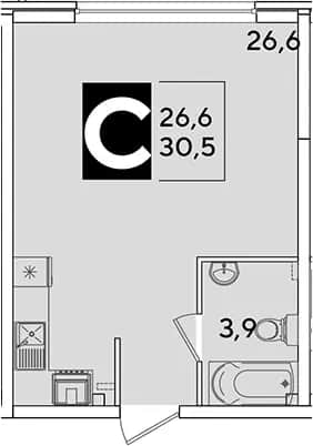 Студия, 30.5 м² в ЖК «Самолет» — фото 1