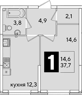1-комн., 37.7 м² в ЖК «Самолет» — фото 1