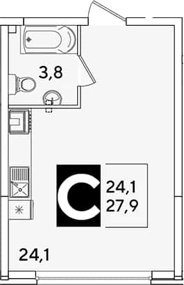 Студия, 27.9 м² в ЖК «Самолет» — фото 1