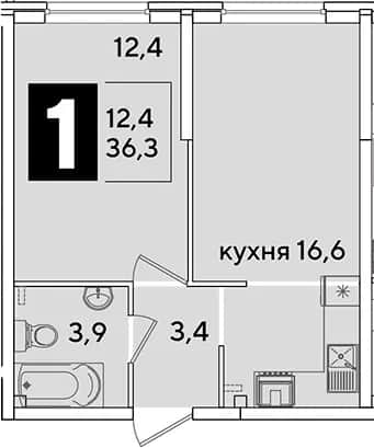 2-комн., 36.3 м² в ЖК «Самолет» — фото 1