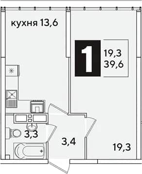 1-комн., 39.6 м² в ЖК «Самолет» — фото 1