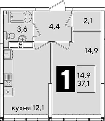1-комн., 37.1 м² в ЖК «Самолет» — фото 1