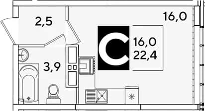 Студия, 22.4 м² в ЖК «Самолет» — фото 1
