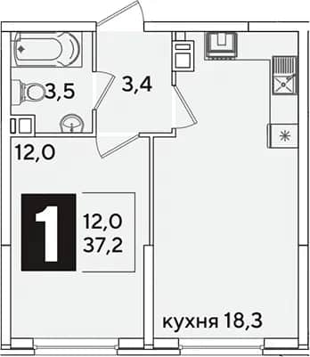2-комн., 37.2 м² в ЖК «Самолет» — фото 1