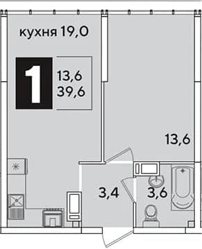 2-комн., 39.6 м² в ЖК «Самолет» — фото 1
