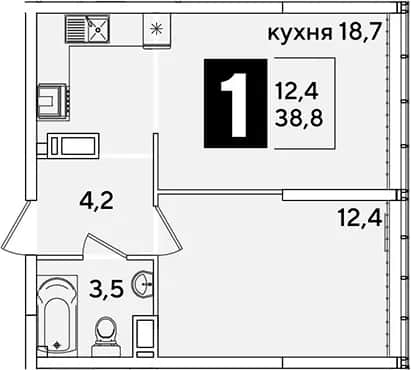 2-комн., 38.8 м² в ЖК «Самолет» — фото 1