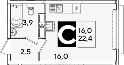 Студия, 22.4 м² в ЖК «Самолет» — фото 1