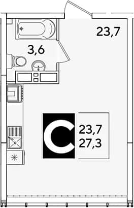 Студия, 27.3 м² в ЖК «Самолет» — фото 1