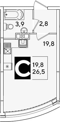Студия, 26.5 м² в ЖК «Самолет» — фото 1