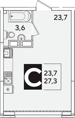 Студия, 27.3 м² в ЖК «Самолет» — фото 1