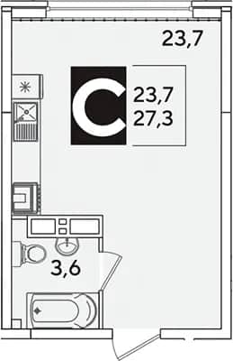 Студия, 27.3 м² в ЖК «Самолет» — фото 1
