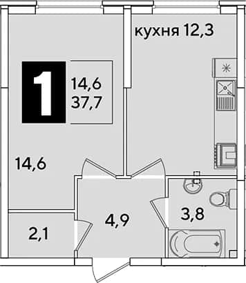 1-комн., 37.7 м² в ЖК «Самолет» — фото 1