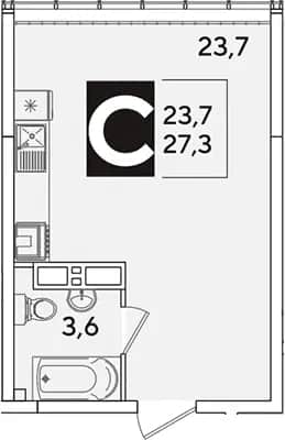 Студия, 27.3 м² в ЖК «Самолет» — фото 1