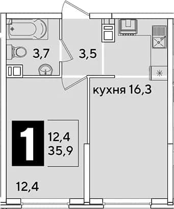 2-комн., 35.9 м² в ЖК «Самолет» — фото 1