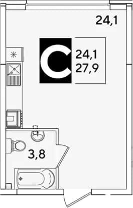 Студия, 27.9 м² в ЖК «Самолет» — фото 1