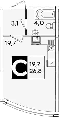 Студия, 26.8 м² в ЖК «Самолет» — фото 1