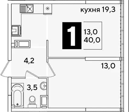 2-комн., 40 м² в ЖК «Самолет» — фото 1