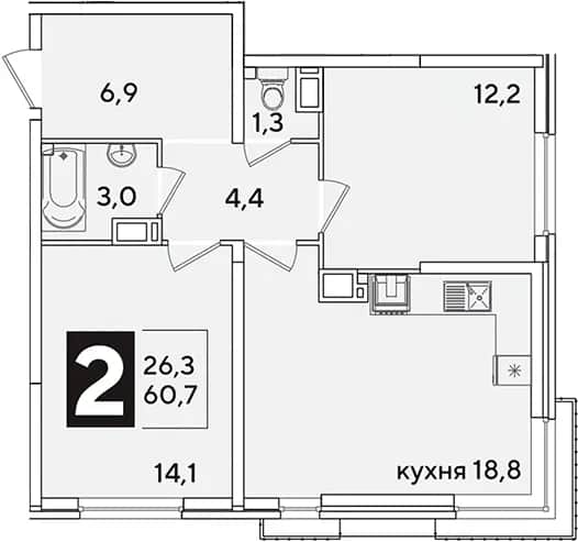 3-комн., 60.7 м² в ЖК «Самолет» — фото 1