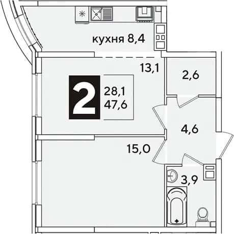 2-комн., 47.6 м² в ЖК «Самолет» — фото 1