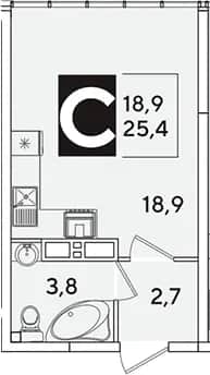 Студия, 25.4 м² в ЖК «Самолет» — фото 1