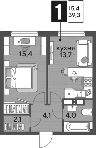 1-комн., 39.3 м² в ЖК «DОГМА ПАРК» — фото 1