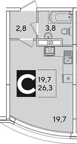 Студия, 26.3 м² в ЖК «Самолет» — фото 1
