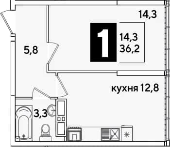 1-комн., 36.2 м² в ЖК «Самолет» — фото 1