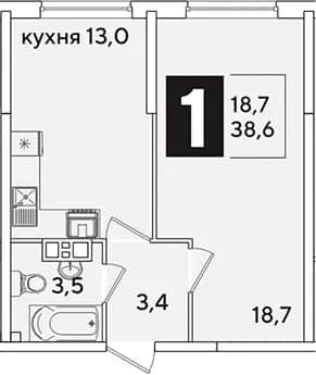 1-комн., 38.6 м² в ЖК «Самолет» — фото 1