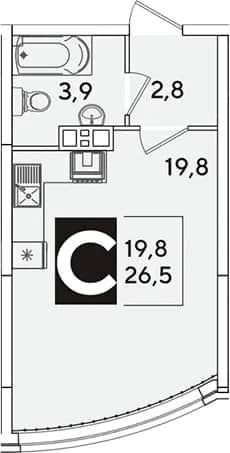 Студия, 26.8 м² в ЖК «Самолет» — фото 1