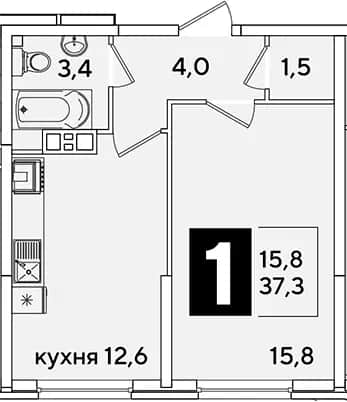 1-комн., 37.3 м² в ЖК «Самолет» — фото 1