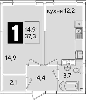 1-комн., 37.3 м² в ЖК «Самолет» — фото 1