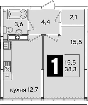 1-комн., 38.3 м² в ЖК «Самолет» — фото 1