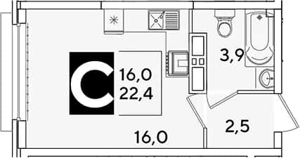 Студия, 22.4 м² в ЖК «Самолет» — фото 1