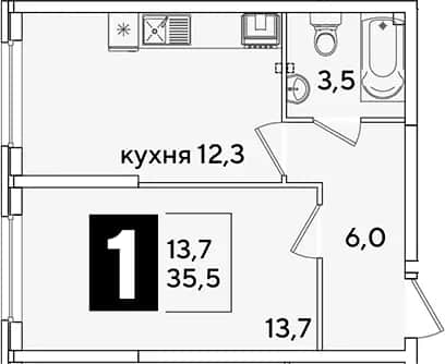 1-комн., 35.5 м² в ЖК «Самолет» — фото 1