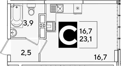 Студия, 23.1 м² в ЖК «Самолет» — фото 1