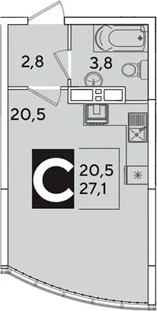 Студия, 27.1 м² в ЖК «Самолет» — фото 1