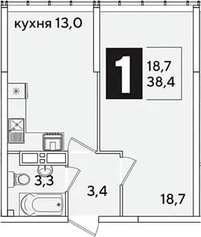 1-комн., 38.4 м² в ЖК «Самолет» — фото 1