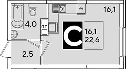 Студия, 22.6 м² в ЖК «Самолет» — фото 1