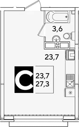 Студия, 27.3 м² в ЖК «Самолет» — фото 1