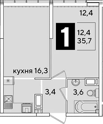 2-комн., 35.7 м² в ЖК «Самолет» — фото 1