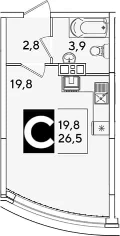 Студия, 26.5 м² в ЖК «Самолет» — фото 1